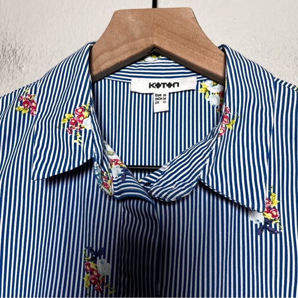 Koton Women Dress Small Blue Floral Stripe Poplin Preppy Sleeveless Cotton - Picture 5 of 9